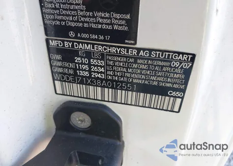 2008 Mercedes-Benz Cl 550 из США, поврежденный, VIN WDDEJ71X38A012551